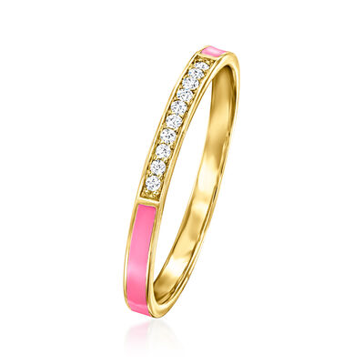 Pink Enamel and Diamond-Accented Ring in 14kt Yellow Gold