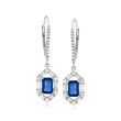 1.50 ct. t.w. Sapphire and .62 ct. t.w. Diamond Drop Earrings in 18kt White Gold