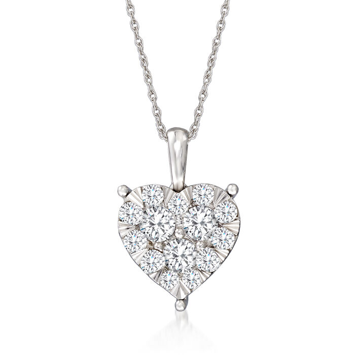 1.00 ct. t.w. Diamond Heart Cluster Pendant Necklace in 14kt White Gold