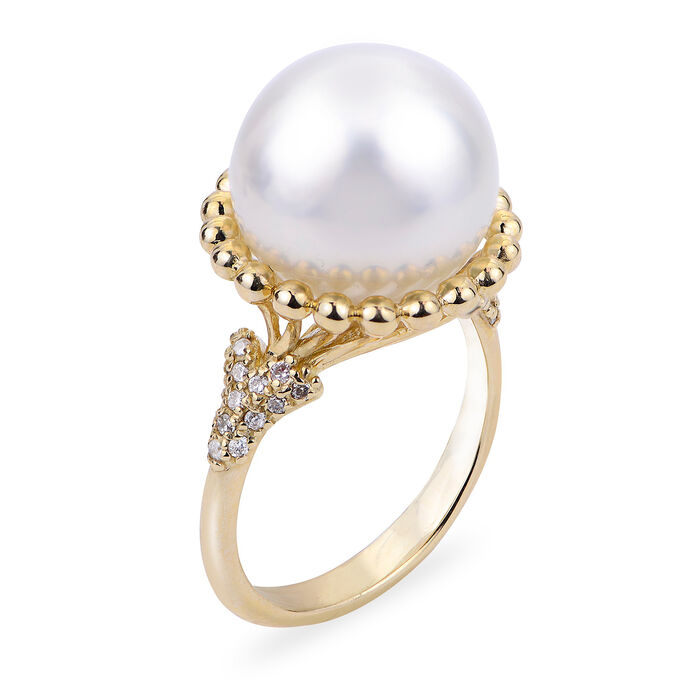 12-13mm Cultured Pearl and .20 ct. t.w. Diamond Ring in 14kt Yellow Gold