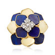 C. 1990 Vintage Lapis and .13 ct. t.w. Diamond Flower Ring in 18kt Yellow Gold