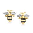 .20 ct. t.w. White and Black Diamond Bumblebee Earrings in 18kt Gold Over Sterling