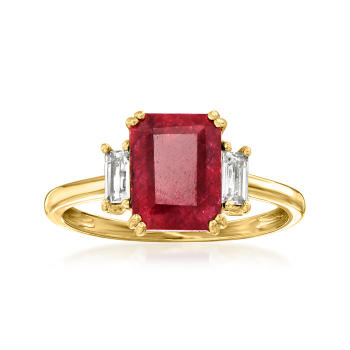 2.70 Carat Ruby and .30 ct. t.w. White Topaz Ring in 18kt Gold Over Sterling
