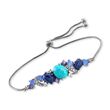 Turquoise and Lapis Bolo Bracelet with .90 ct. t.w. Multi-Stones in Sterling Silver