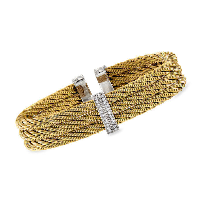 ALOR .18 ct. t.w. Diamond and Yellow Stainless Steel Cable Cuff Bracelet with 18kt White Gold