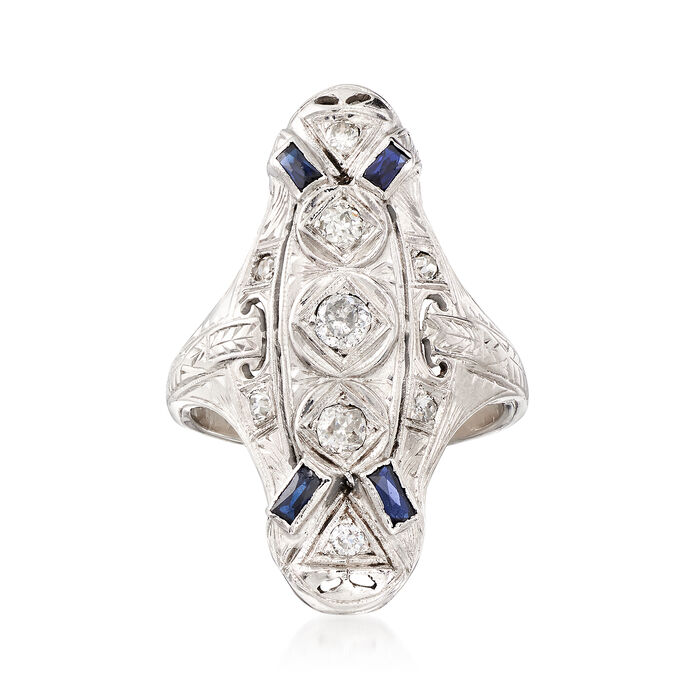 C. 1950 Vintage .37 ct. t.w. Diamond and .12 ct. t.w. Synthetic Sapphire Ring in 18kt White Gold