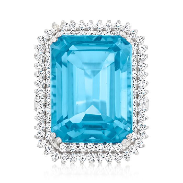 25.00 Carat Swiss Blue Topaz and 1.35 ct. t.w. Diamond Ring in 14kt White Gold