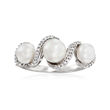 5-6mm Cultured Pearl and .10 ct. t.w. Diamond Ring in Sterling Silver