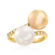 Golden and White Cultured South Sea Pearl and .23 ct. t.w. Diamond Bypass Ring in 18kt Yellow Gold