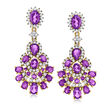 7.20 ct. t.w. Amethyst and 1.70 ct. t.w. White Zircon Drop Earrings in 18kt Gold Over Sterling