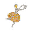 C. 1980 Vintage 2.50 ct. t.w. Diamond, .50 ct. t.w. Citrine Ballerina Pin in 18kt White Gold