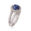 C. 1990 Vintage 2.08 Carat Sapphire and .65 ct. t.w. Diamond Ring in 18kt White Gold