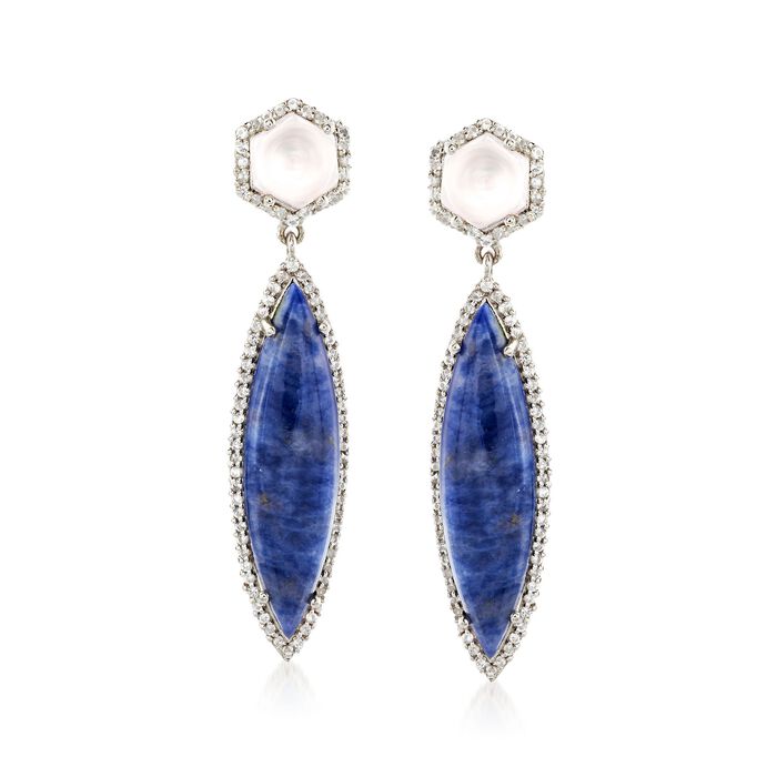Blue Aventurine Drop Earrings with Mixed Gemstones in Sterling Silver