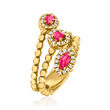 .90 ct. t.w. Ruby and .32 ct. t.w. Diamond Beaded Bypass Ring in 14kt Yellow Gold