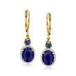4.80 ct. t.w. Sapphire and .17 ct. t.w. Diamond Drop Earrings in 18kt Gold Over Sterling