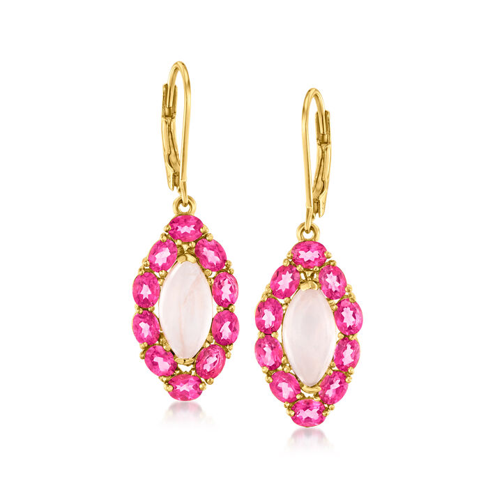4.10 ct. t.w. Rose Quartz and 4.10 ct. t.w. Pink Topaz Drop Earrings in 18kt Gold Over Sterling