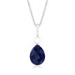 6-6.5mm Cultured Pearl and 10.00 Carat Pear-Shaped Sapphire Pendant Necklace in Sterling Silver