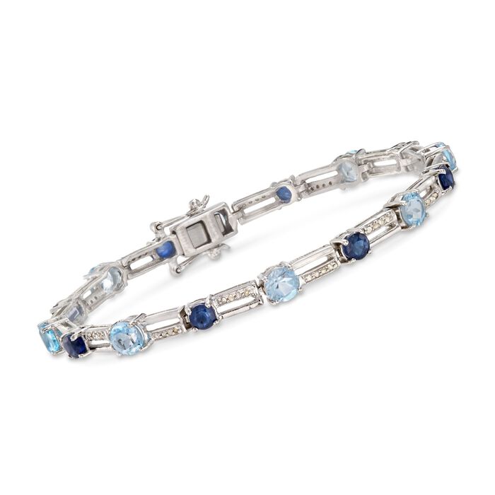 4.80 ct. t.w. Blue Topaz, 2.40 ct. t.w.  Sapphire and .26 ct. t.w. Diamond Bracelet