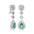 2.50 ct. t.w. Emerald and 2.50 ct. t.w. Diamond Drop Earrings in 18kt White Gold
