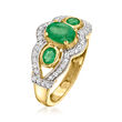 1.20 ct. t.w. Emerald and .40 ct. t.w. White Zircon Ring in 18kt Gold Over Sterling