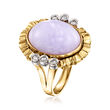 C. 1985 Vintage Lavender Jade and .15 ct. t.w. Diamond Ring in 14kt Yellow Gold