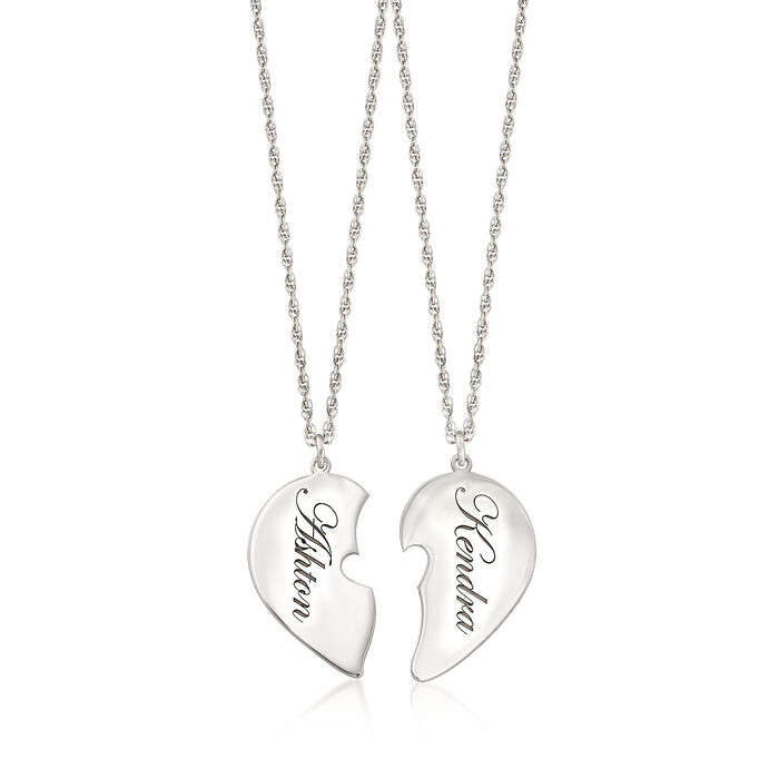 Sterling Silver Personalized Jewelry Set: Two Heart Necklaces