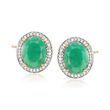 3.10 ct. t.w. Oval Emerald and .19 ct. t.w. Diamond Earrings in 14kt Yellow Gold 