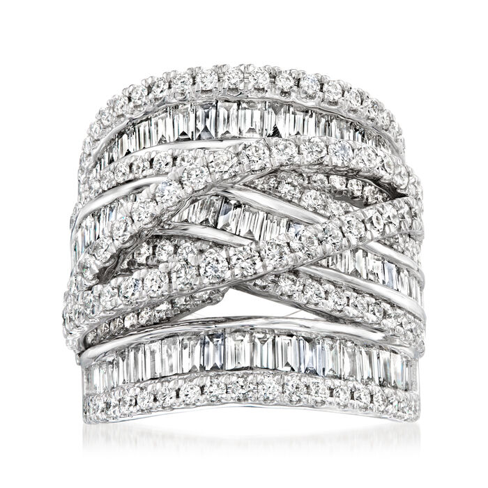 3.60 ct. t.w. Round and Baguette Lab-Grown Diamond Highway Ring in 14kt White Gold