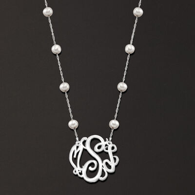 5-6mm Cultured Pearl Personalized Monogram Necklace in Sterling Silver