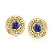 C. 1980 Vintage 1.80 ct. t.w. Sapphire and .60 ct. t.w. Diamond Clip-On Earrings in 18kt Yellow Gold