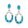 Blue Synthetic Opal Oval Drop Earrings in Sterling Silver