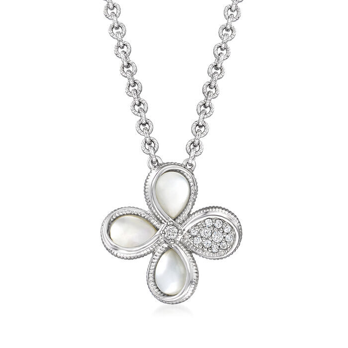 Judith Ripka &quot;Jardin&quot; Mother-of-Pearl and .17 ct. t.w. Diamond Flower Necklace in Sterling Silver