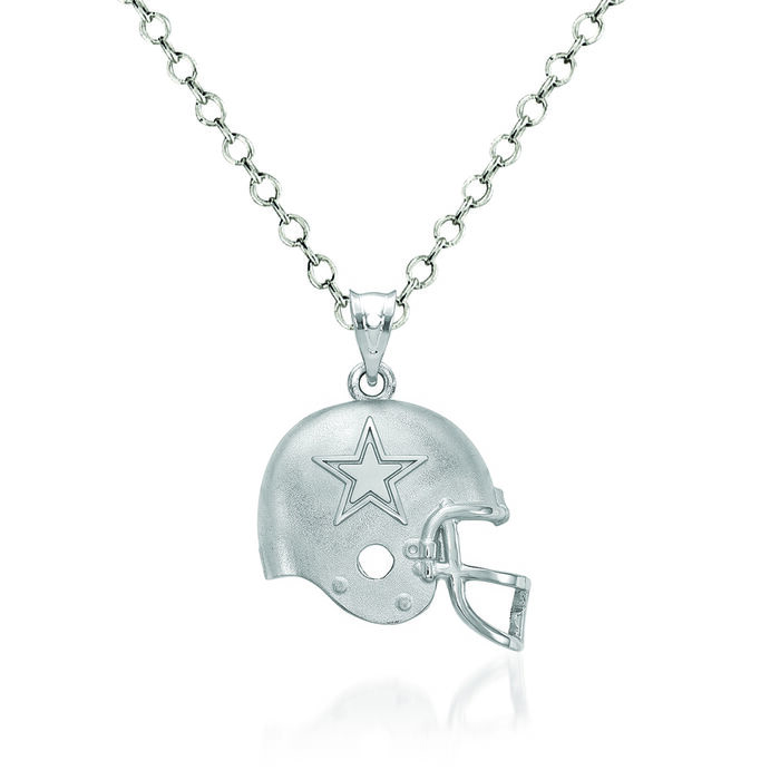 Sterling Silver Dallas Cowboys Football Helmet Logo Pendant Necklace. 18&quot;