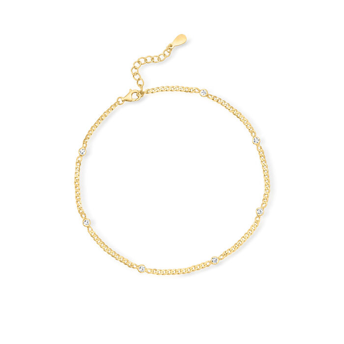 Italian .40 ct. t.w. CZ Station Curb-Link Anklet in 18kt Gold Over Sterling