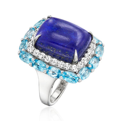Lapis and 3.90 ct. t.w. Swiss Blue Topaz Ring with 1.20 ct. t.w. White Zircon in Sterling Silver