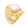 10mm Cultured Button Pearl Floral Ring in 18kt Gold Over Sterling