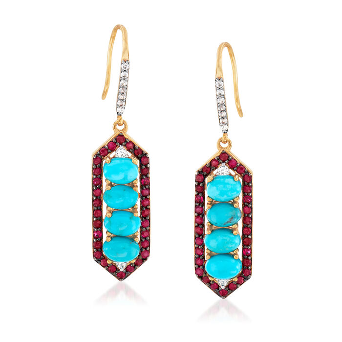 Turquoise and 1.20 ct. t.w. Multi-Gemstone Drop Earrings in 18kt Gold Over Sterling