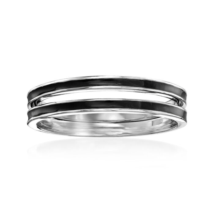 Black Enamel Jewelry Set: Two Rings in Sterling Silver