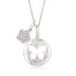 Italian Sterling Silver Butterfly and Flower Charm Necklace with Crystals