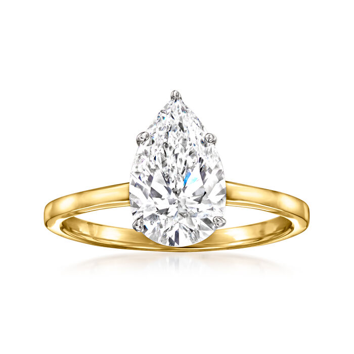 2.00 Carat Pear-Shaped Lab-Grown Diamond Solitaire Ring in 14kt Yellow Gold