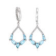 2.10 ct. t.w. London and Sky Blue Topaz and .16 ct. t.w. Diamond Drop Earrings in 14kt White Gold