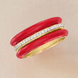 .12 ct. t.w. Diamond and Red Enamel Ring in 18kt Gold Over Sterling