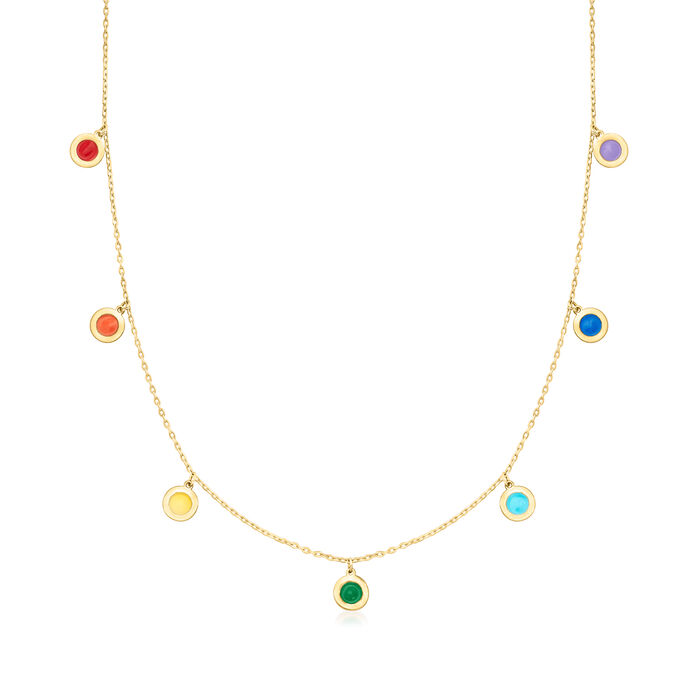 Italian Rainbow Enamel Disc Station Necklace in 14kt Yellow Gold