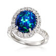 Blue Synthetic Opal and 1.10 ct. t.w. White Topaz Ring in Sterling Silver
