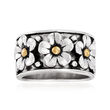 Sterling Silver Multi-Flower Ring with 14kt Yellow Gold