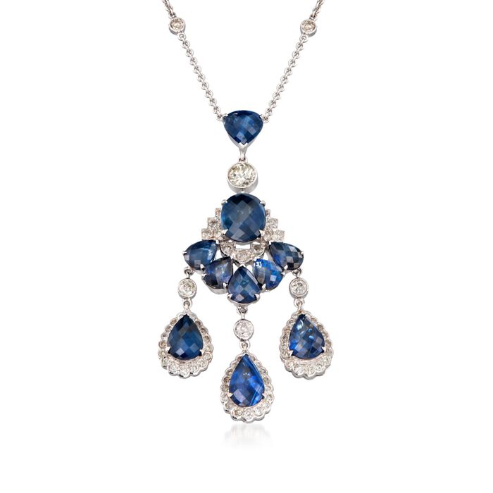 C. 2000 Vintage 9.40 ct. t.w. Sapphire and 2.00 ct. t.w. Diamond Chandelier Necklace in 18kt White Gold
