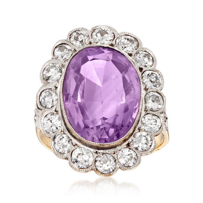 C. 1940 Vintage 4.80 Carat Amethyst and 1.65 ct. t.w. Diamond Dinner Ring in Platinum and 18kt Yellow Gold