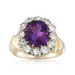 C. 1980 Vintage 2.20 Carat Amethyst and .75 ct. t.w. Diamond Ring in 14kt Yellow Gold