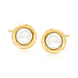 6-6.5mm Bezel-Set Cultured Pearl Earrings in 14kt Yellow Gold