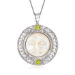 Mother-Of-Pearl and 1.10 ct. t.w. Peridot Moon Pendant Necklace in Sterling Silver and 14kt Yellow Gold